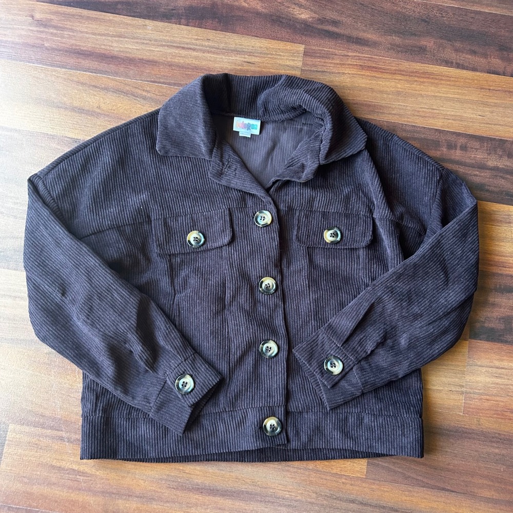 Lularoe Brown Corduroy Jacket Shirt‎ Button Down Top XXS Womens Shacket